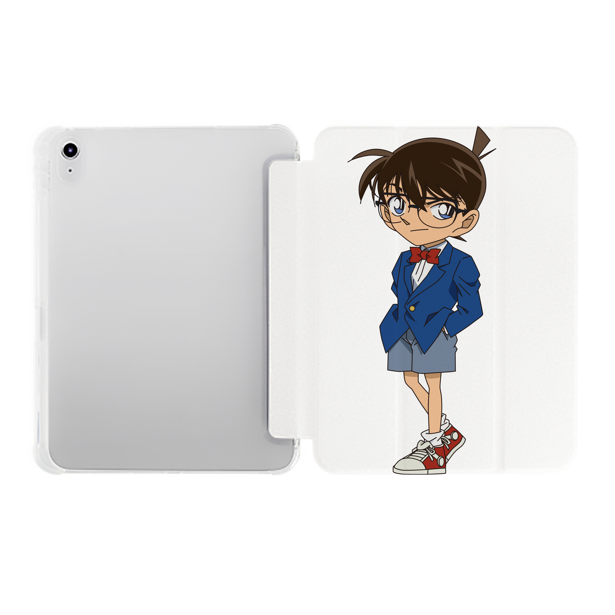 （画像用） 名探偵コナン 江戸川 コナン Detective Conan Conan Edogawa IPad ケース ペン収納付き 三つ折りスタンド PUレザー×シリコン 対応機種9.5/10.5/10.9インチ